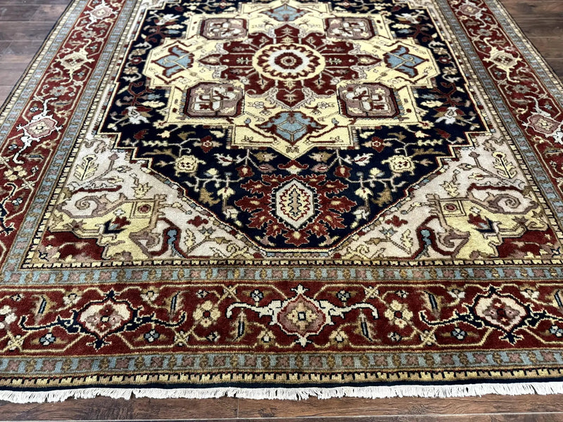 Indo Persian Heriz Rug 8x10, Geometric Medallion, Serapi Carpet, Wool Vintage Rug by Jewel Rugs