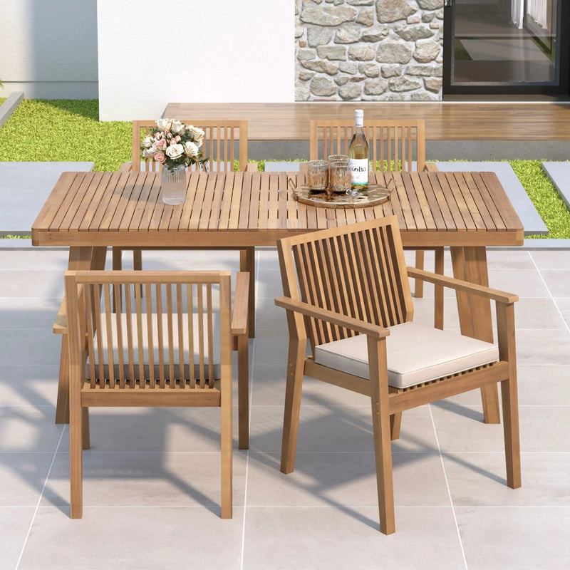 5 Piece Patio Furniture Set Acacia Wood Table And 4 Heavy Duty Cushioned Chairs by HouseOfZazla