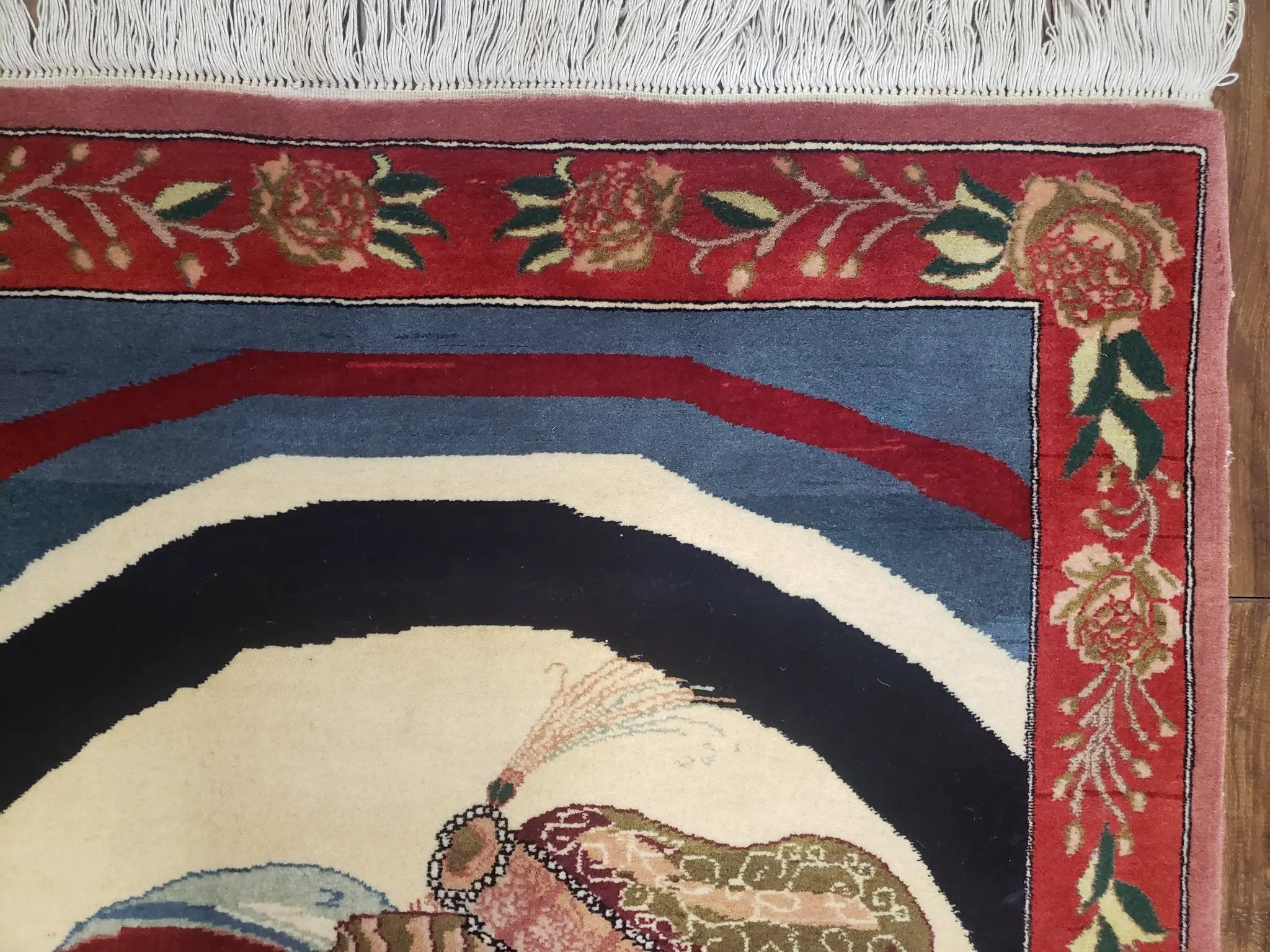 Vintage Small Pictorial Lovers Rug 2.5 x 4, Taj Mahal Indo Persian Rug, Wool Hand-Knotted Indian Rug, King & Queen, Layla and Majnun by Jewel Rugs