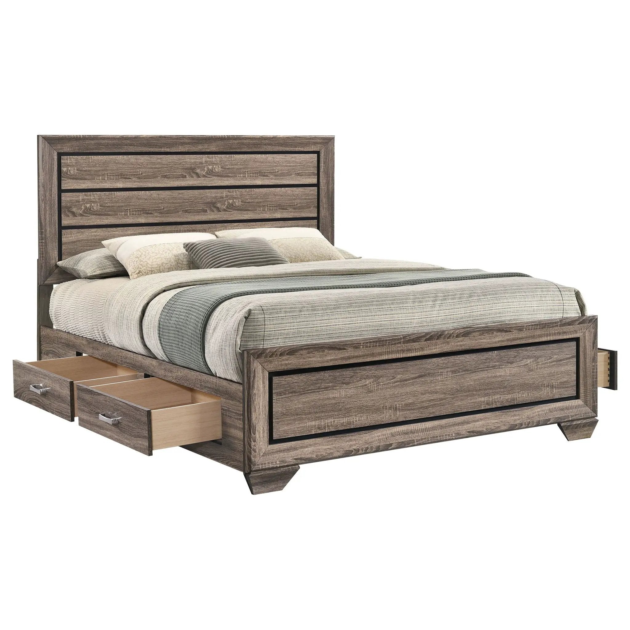Kauffman Wood Queen Storage Panel Bed Washed Taupe by Unique Piece Furniture