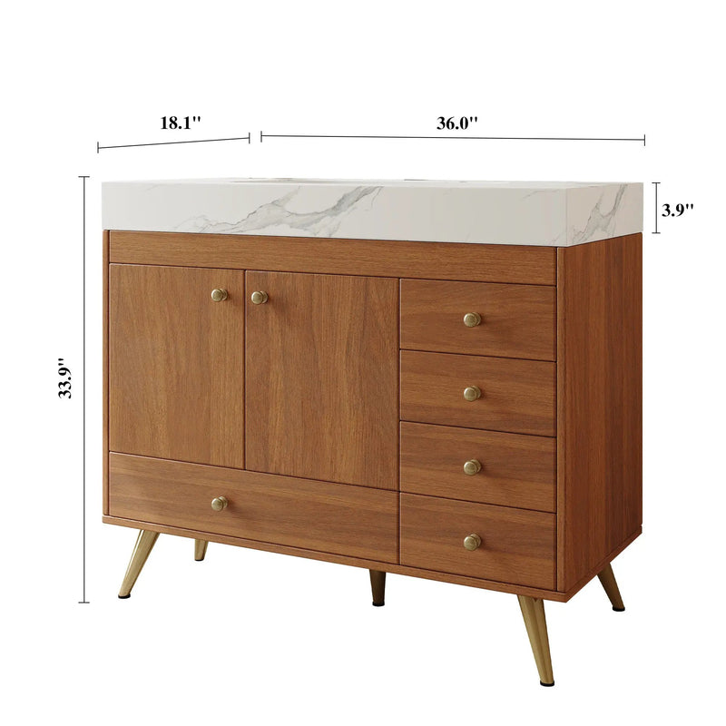 36" Freestanding Bathroom Vanity with Faux Marble Top by HouseOfZazla
