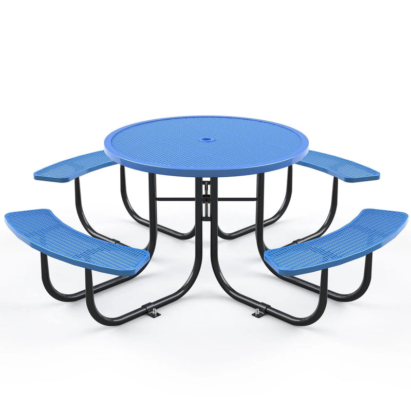 Round Outdoor Steel Picnic Table 46" With Umbrella Pole by HouseOfZazla