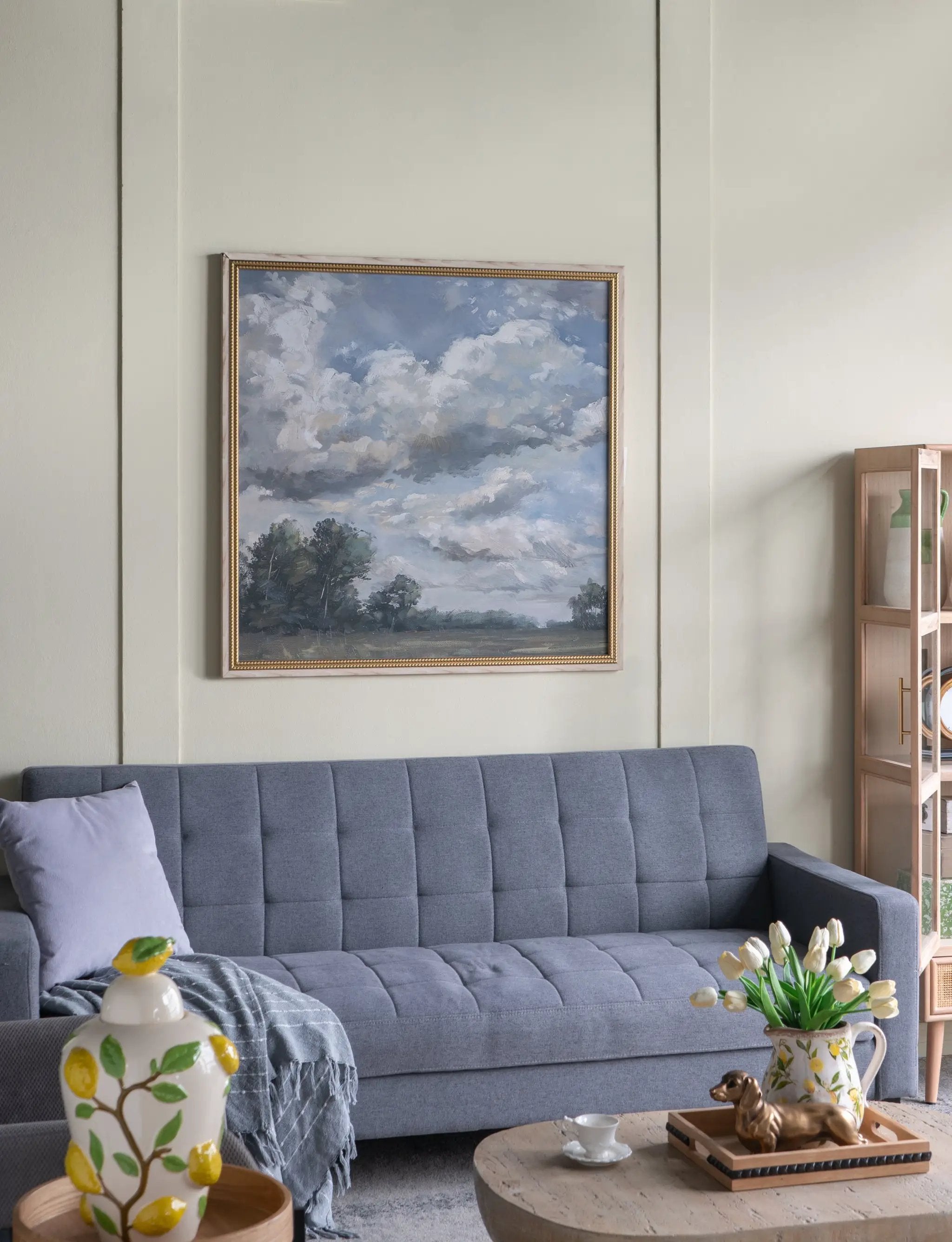39.4x39.4 Large Square Countryside Canvas Art with Soft Multicolored Details by HouseOfZazla