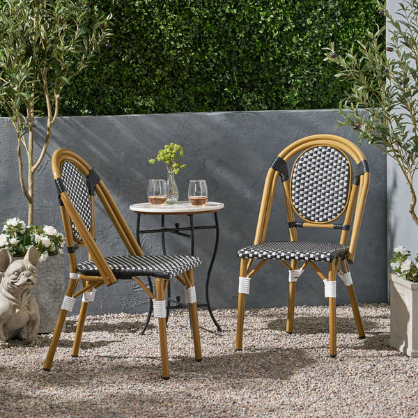 Outdoor PE Rattan and Aluminum French Bistro Chair, Set of 2