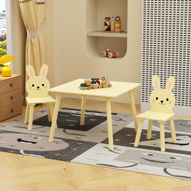 Table And Chair Set With 2 Bunny Chairs, Children's Activity Table For Toddlers, Cute Animal Design - Yellow by Unique Piece Furniture
