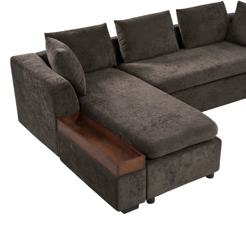 Modern L Shaped Sectional Sofa With Upholstery And Wooden Storage