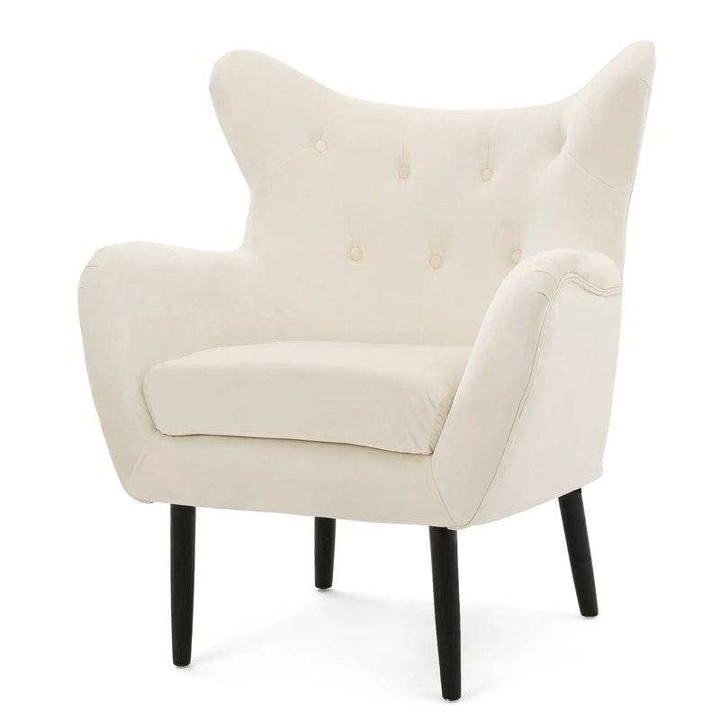Style Velvet Arm Chair With Wingback And Flared Arms - Ivory by HouseOfZazla