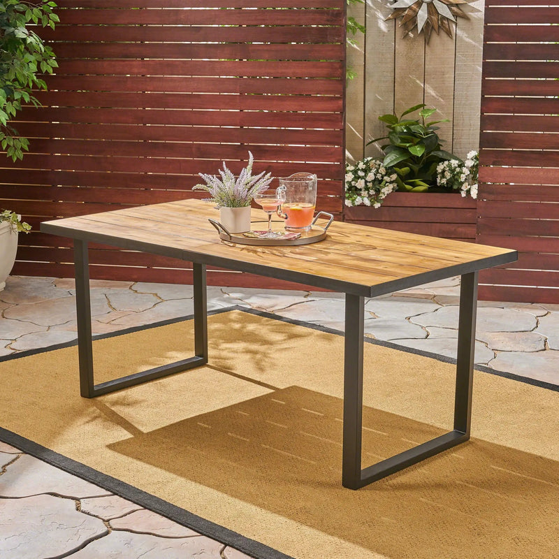 Outdoor Dining Table With U Shape Legs And Slat Top Table - Teak by HouseOfZazla
