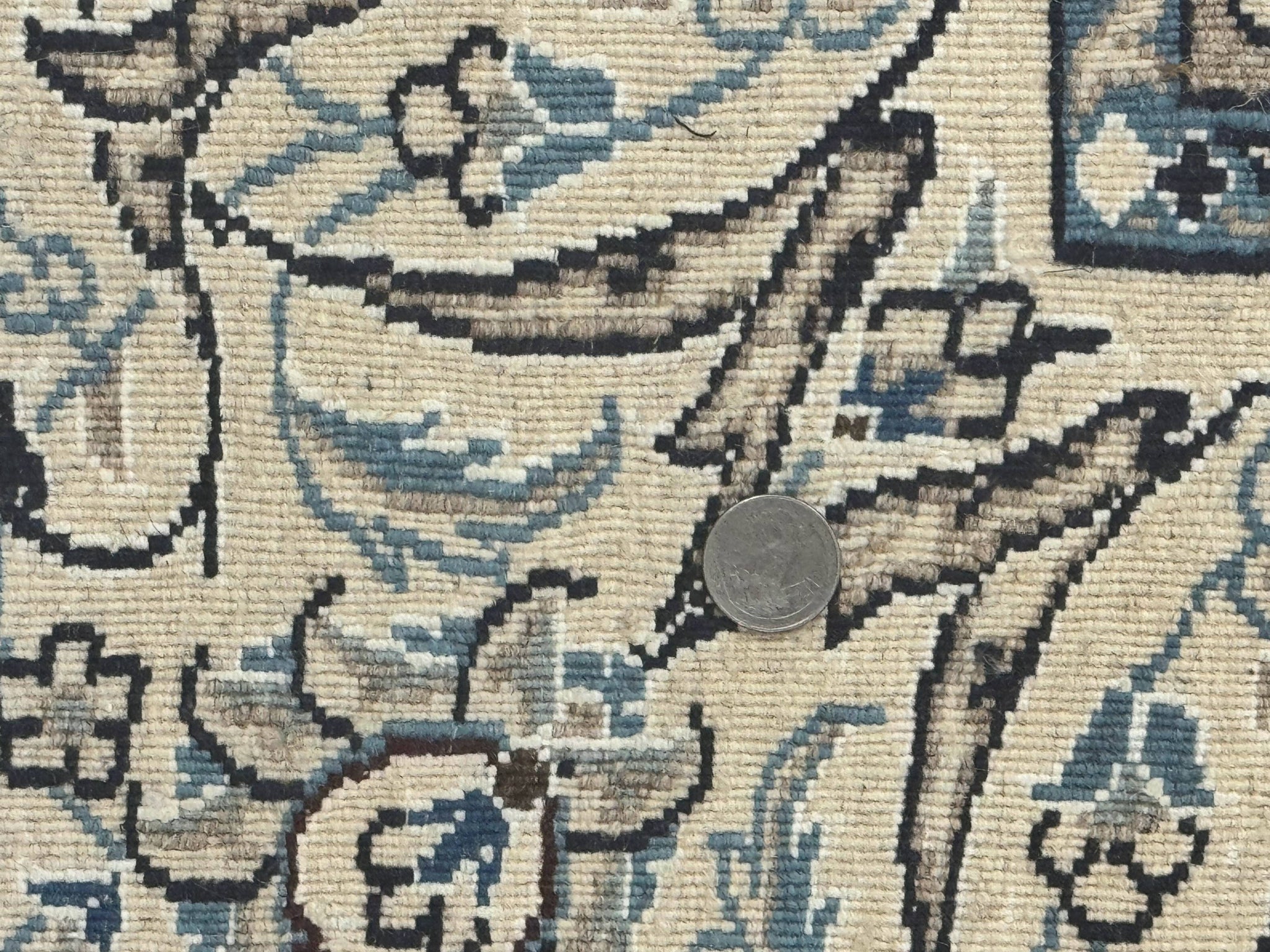 Persian Nain Rug 8x11, Navy Blue and Ivory, Handmade Wool Vintage Carpet, Floral Medallion by Jewel Rugs