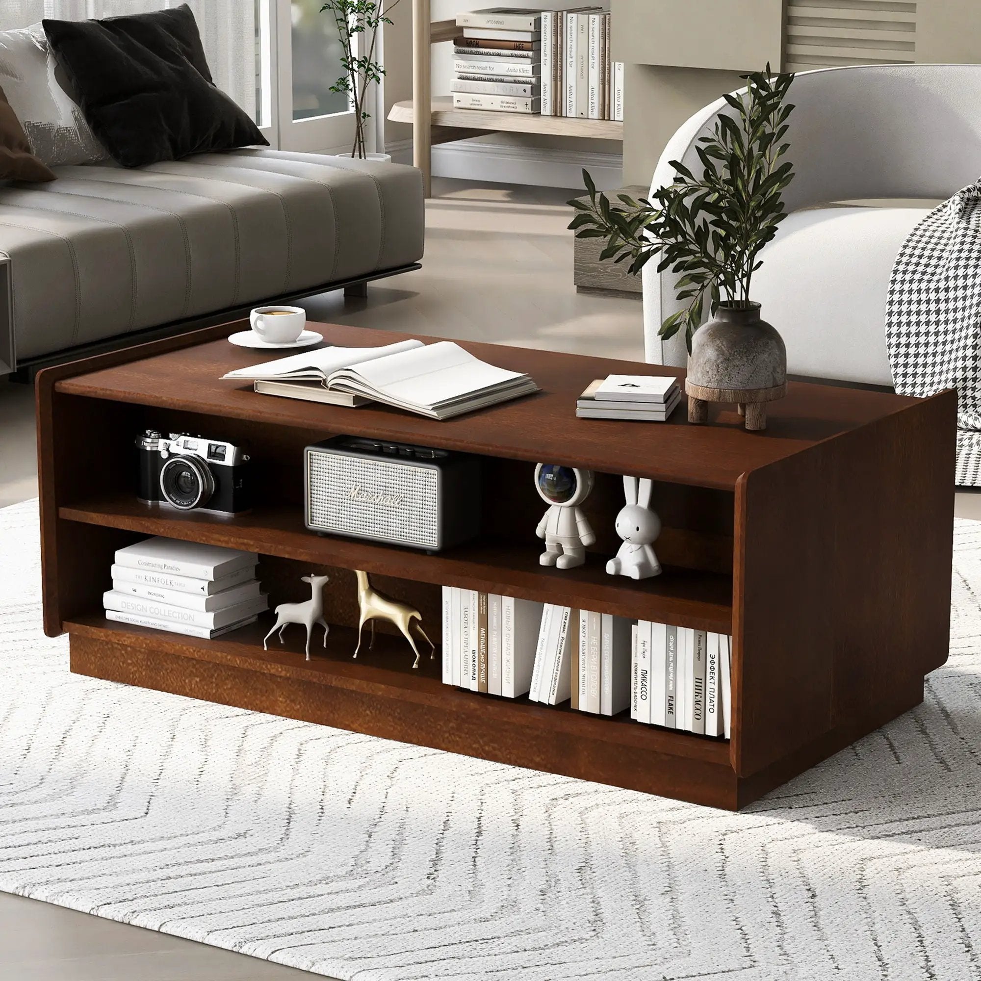 Modern Rectangle Coffee Table With 4 Drawers And 2 Display Shelves by Unique Piece Furniture