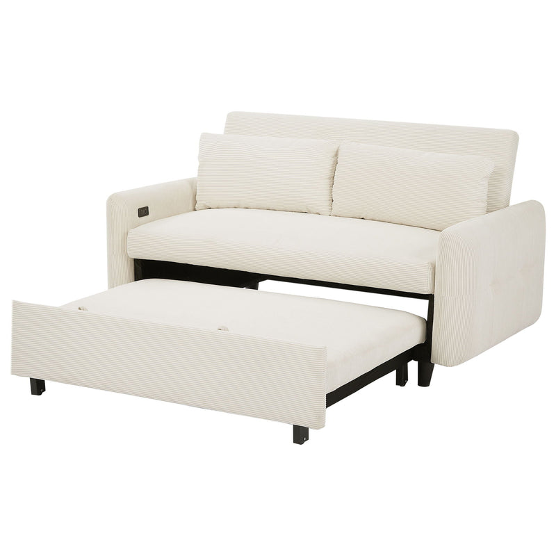 Pull-Out 2 Seat Modern Sleeper Sofa With 2 Throw Pillows And USB Ports by HouseOfZazla