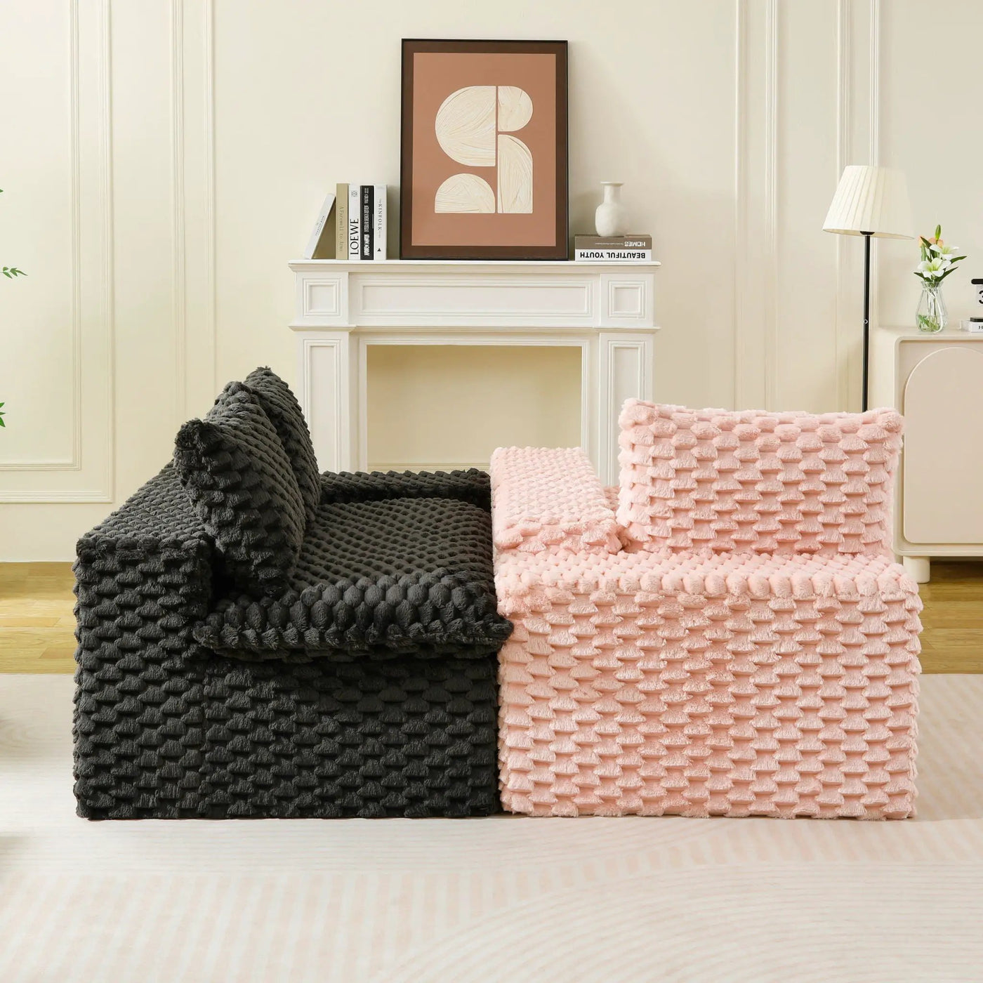 Multifunctional Sofa Pink Black, Fits 4 People by HouseOfZazla