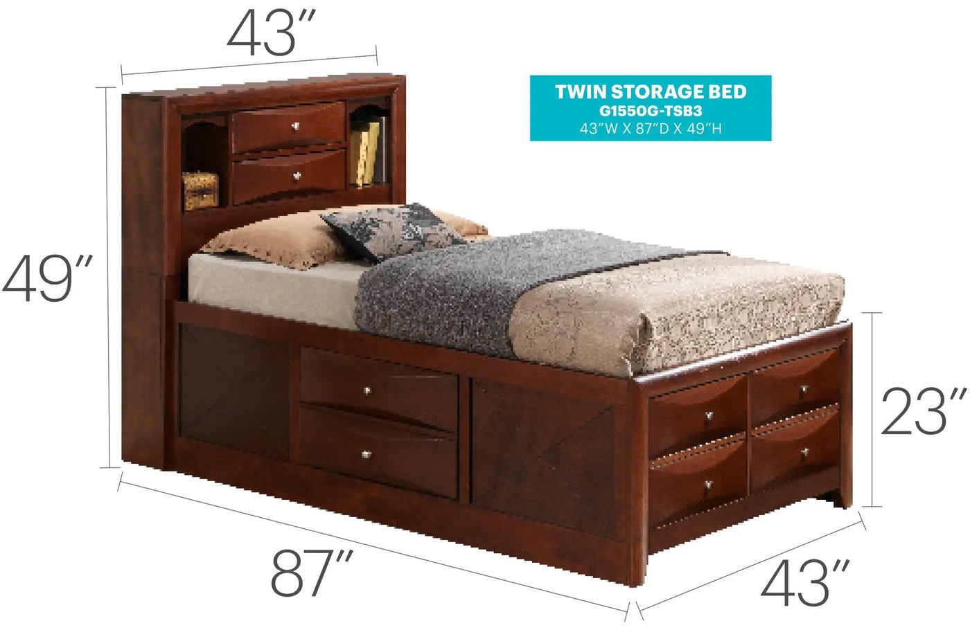 Modern Design Storage Bed With Bookcase Headboard by Unique Piece Furniture