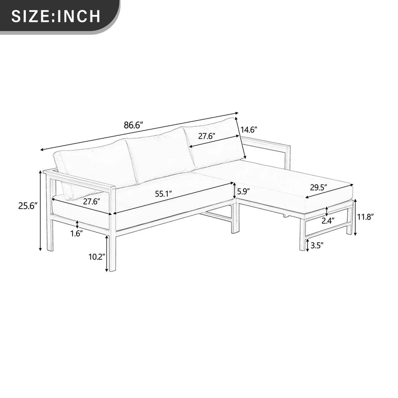 U_style Outdoor L-Shaped Sofa with Iron Frame and Ultra-Thick Cushions by HouseOfZazla
