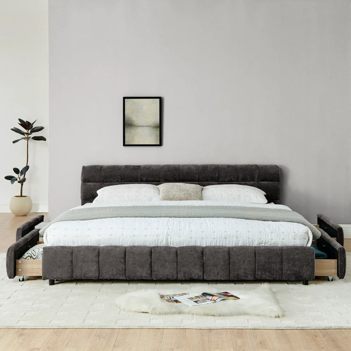 Modern Platform Bed Frame With Thick Fabric by Unique Piece Furniture