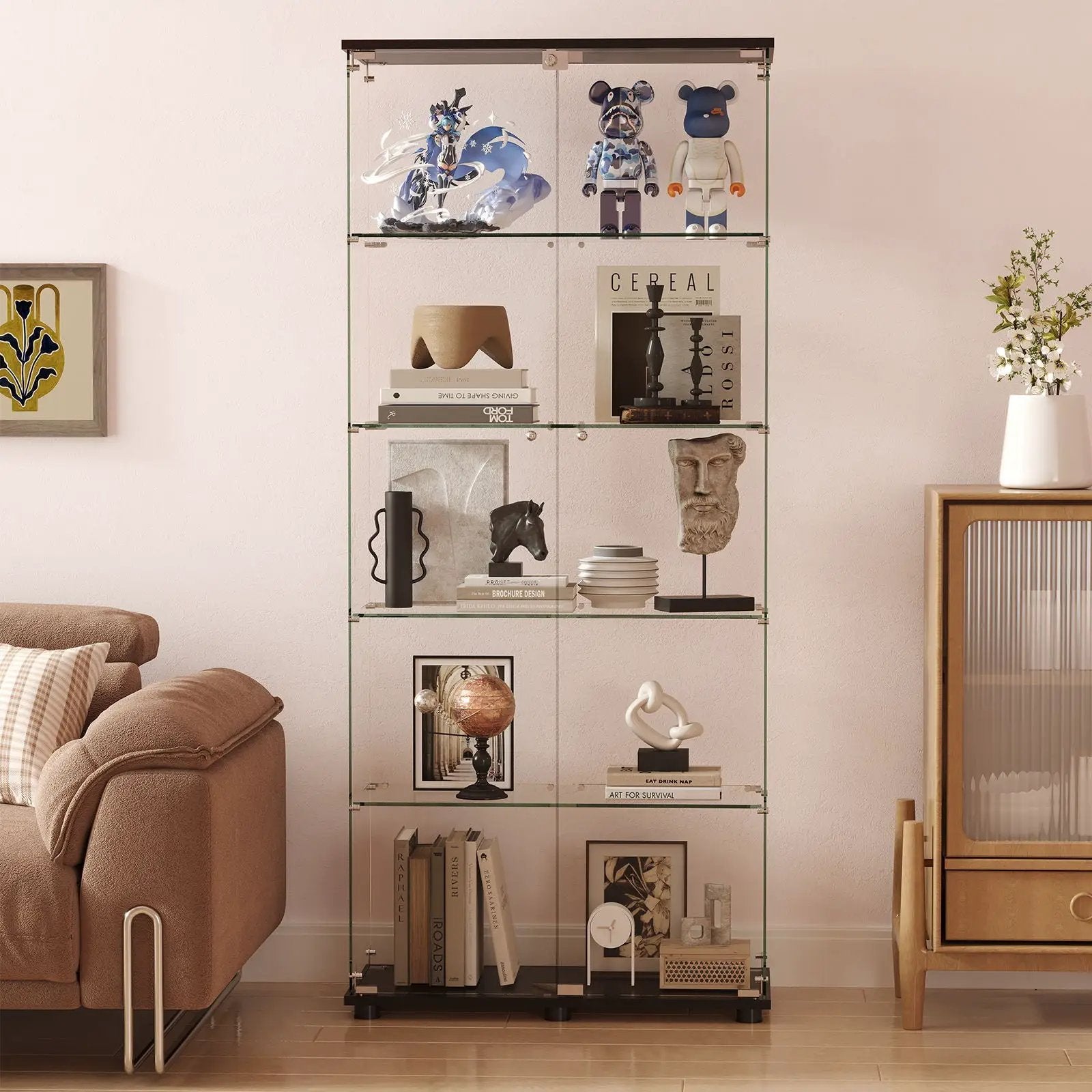 Display Cabinet With Shelf Double Doors And Lock by Unique Piece Furniture