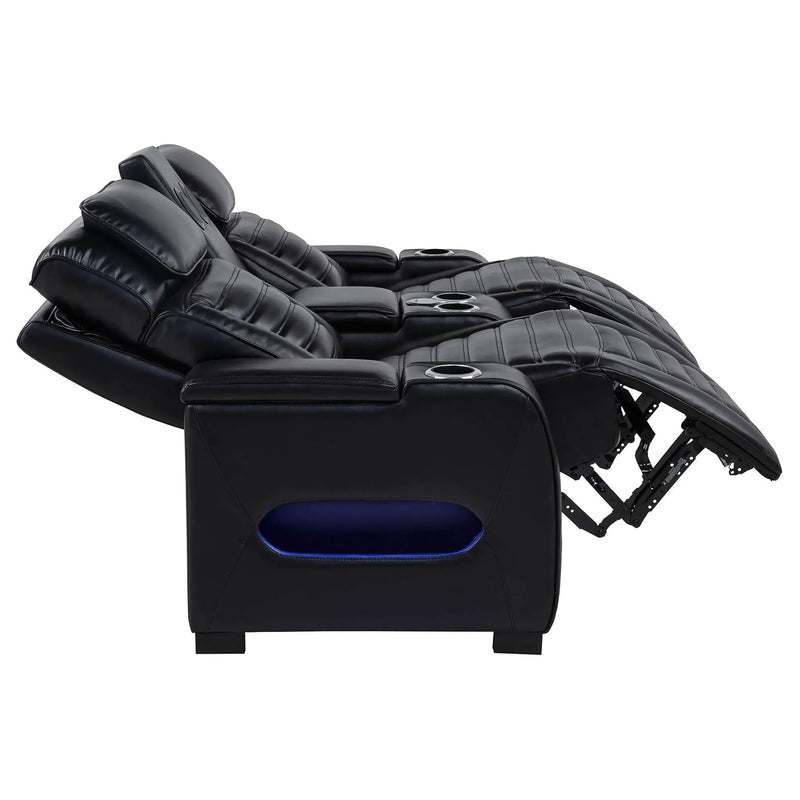 Zuma Faux Leather Dual Power Reclining LED Loveseat Black by Unique Piece Furniture
