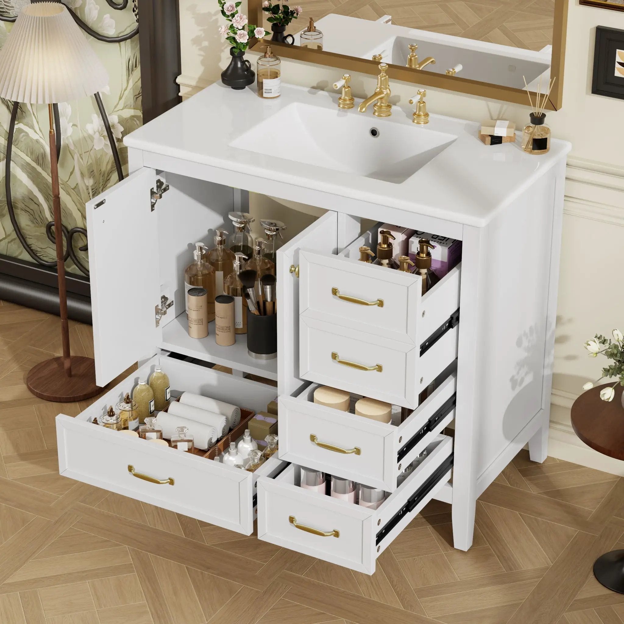 Elegant Vintage Bathroom Vanity With Sink and Soft Closing Drawers by HouseOfZazla