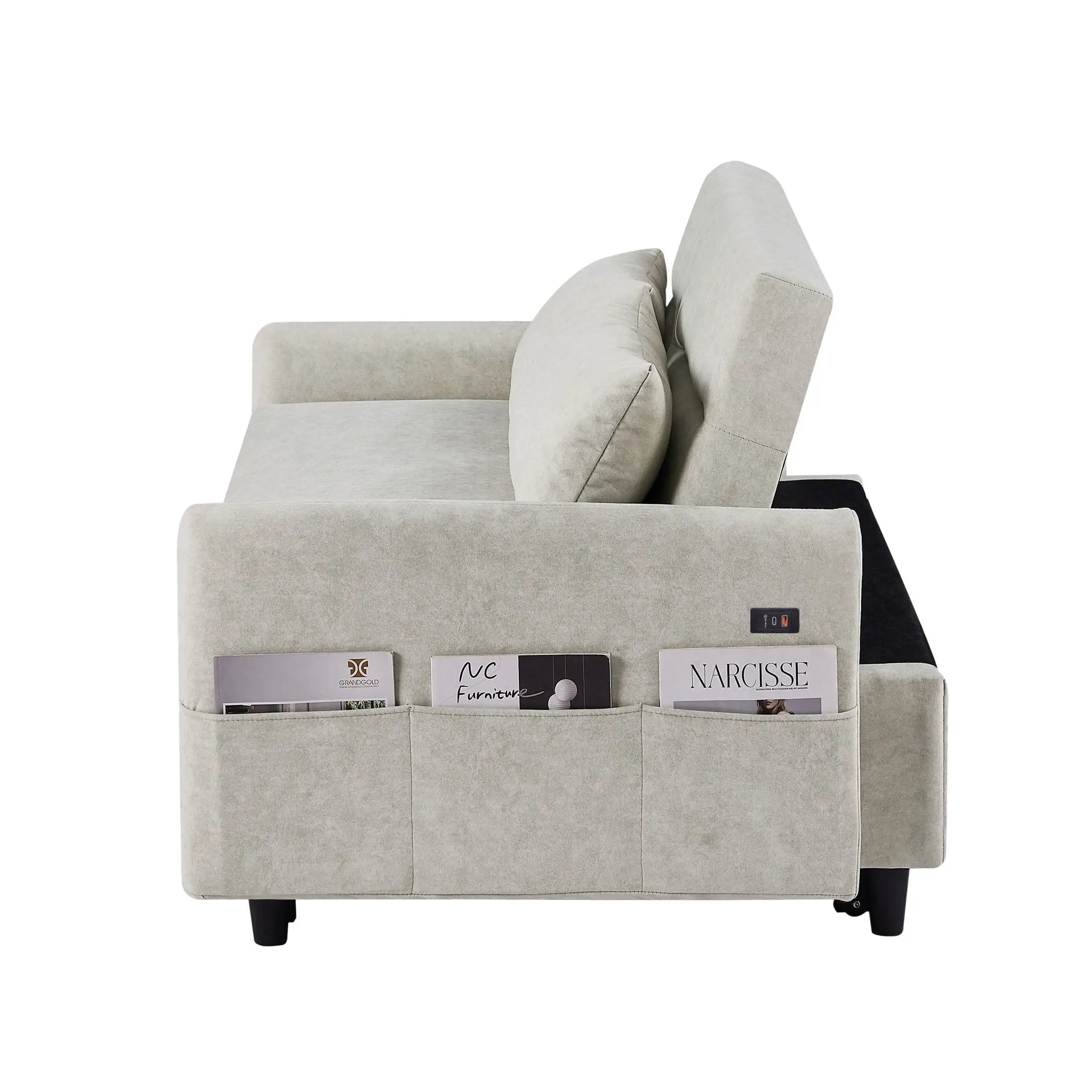 Pull Out Sleep Sofa Bed Loveseats Sofa Couch With Adjsutable Backrest, Storage Pockets, 2 Soft Pillows, USB Ports For Living Room, Bedroom, Apartment, Office by HouseOfZazla