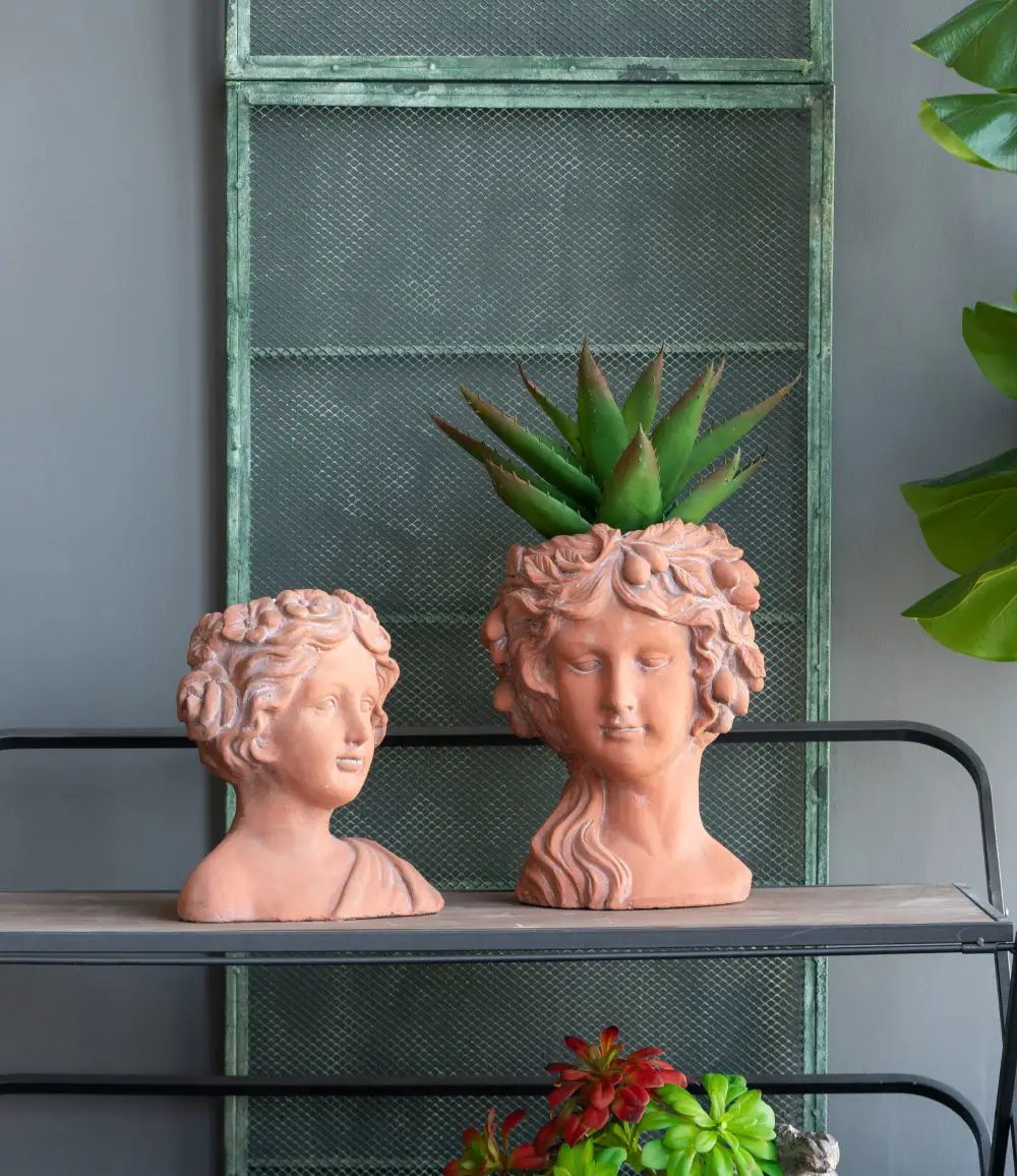 8X9X11.5" Head Bust Planter, Greek Style Cement Head Planter, Indoor Outdoor Home Garden Decor - Brown by HouseOfZazla