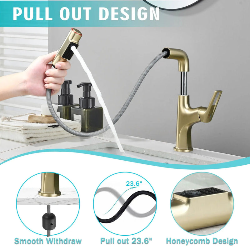 Pull Down Vessel Faucet With Lift Spout & Dual Spray Modes by HouseOfZazla