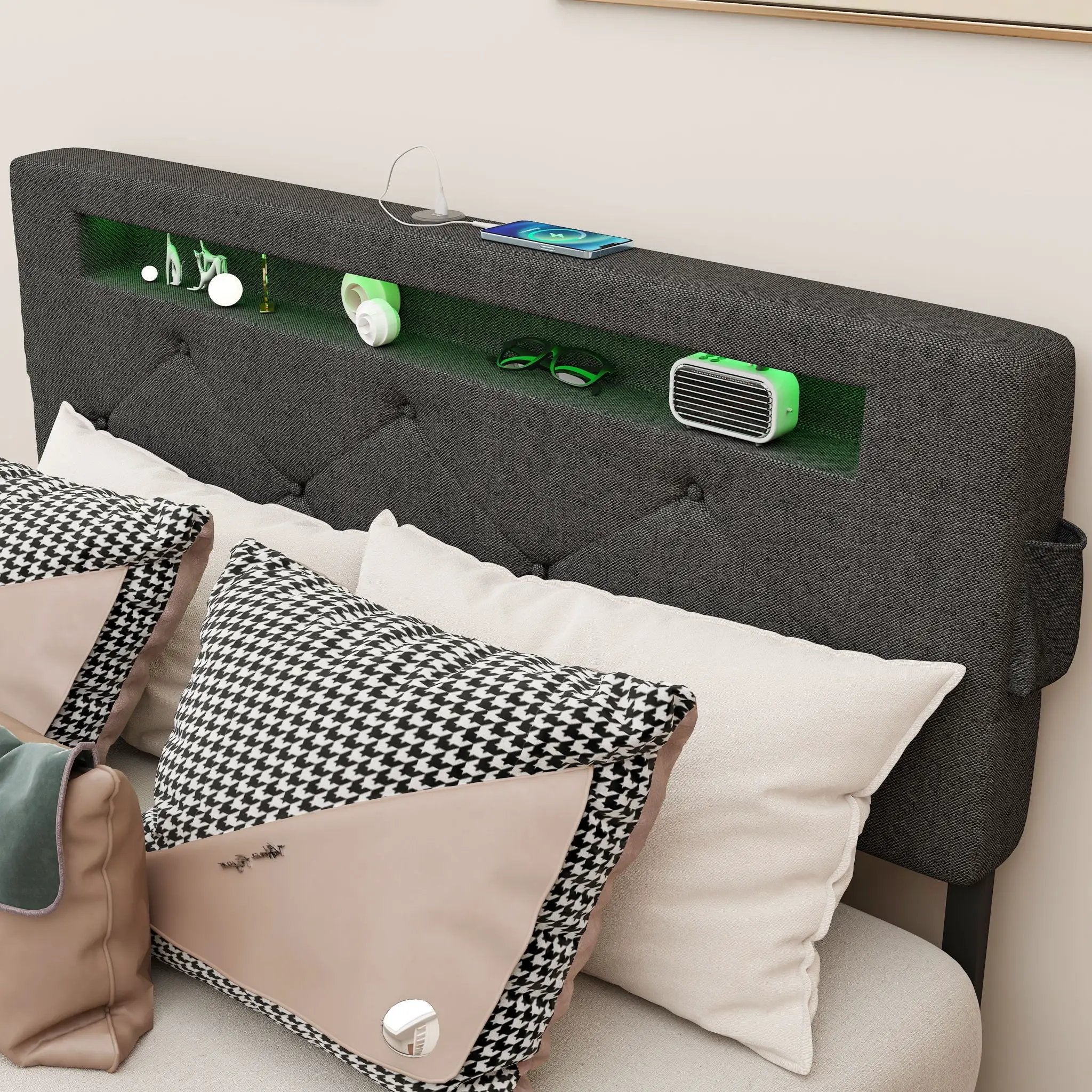 Bed With USB Charging Station, LED Lights, Headboard & Storage Drawers by Unique Piece Furniture