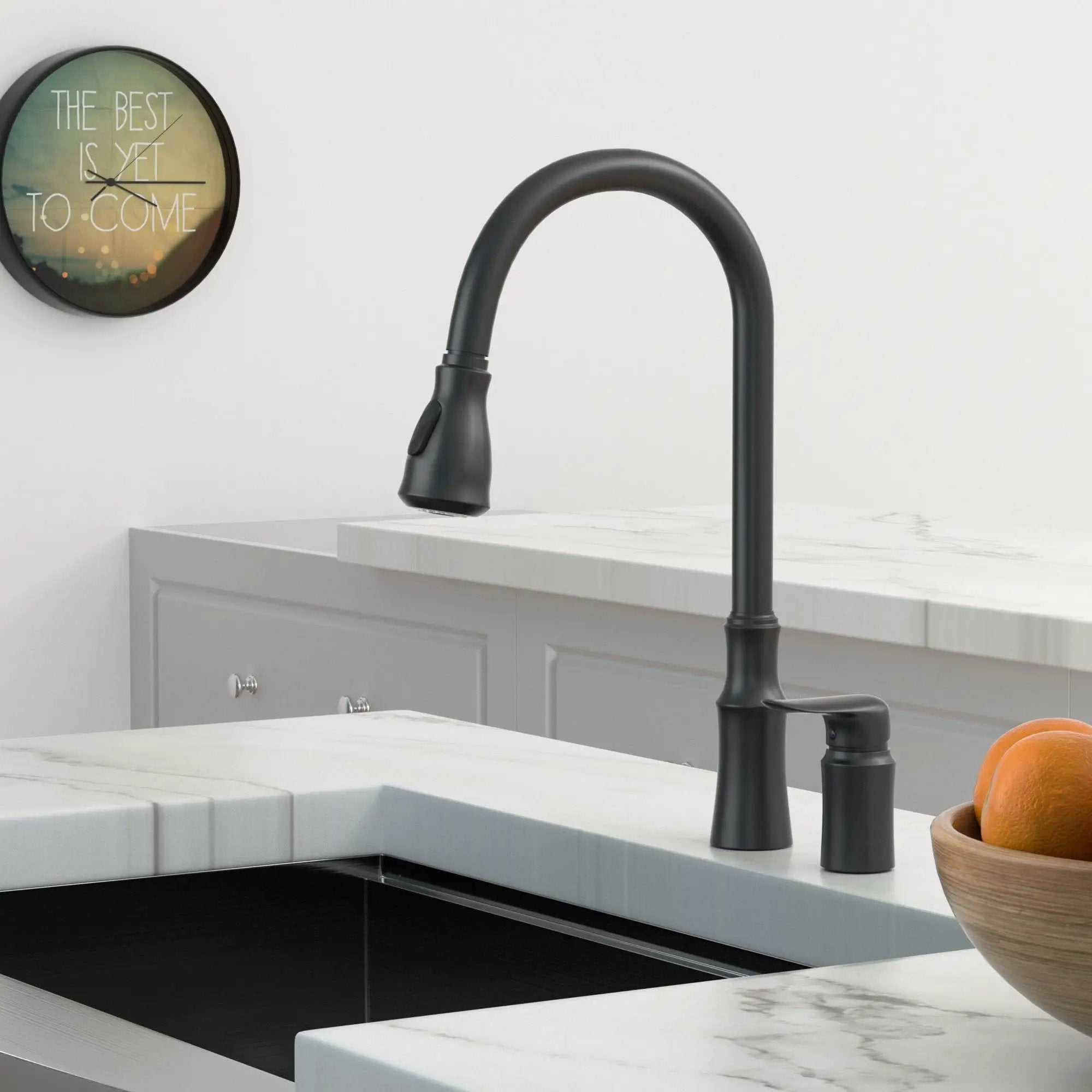 16.9" Kitchen Sink Faucet With Separate Handle And Pull Down Sprayer, Lead Free Brass - Matte Black by HouseOfZazla