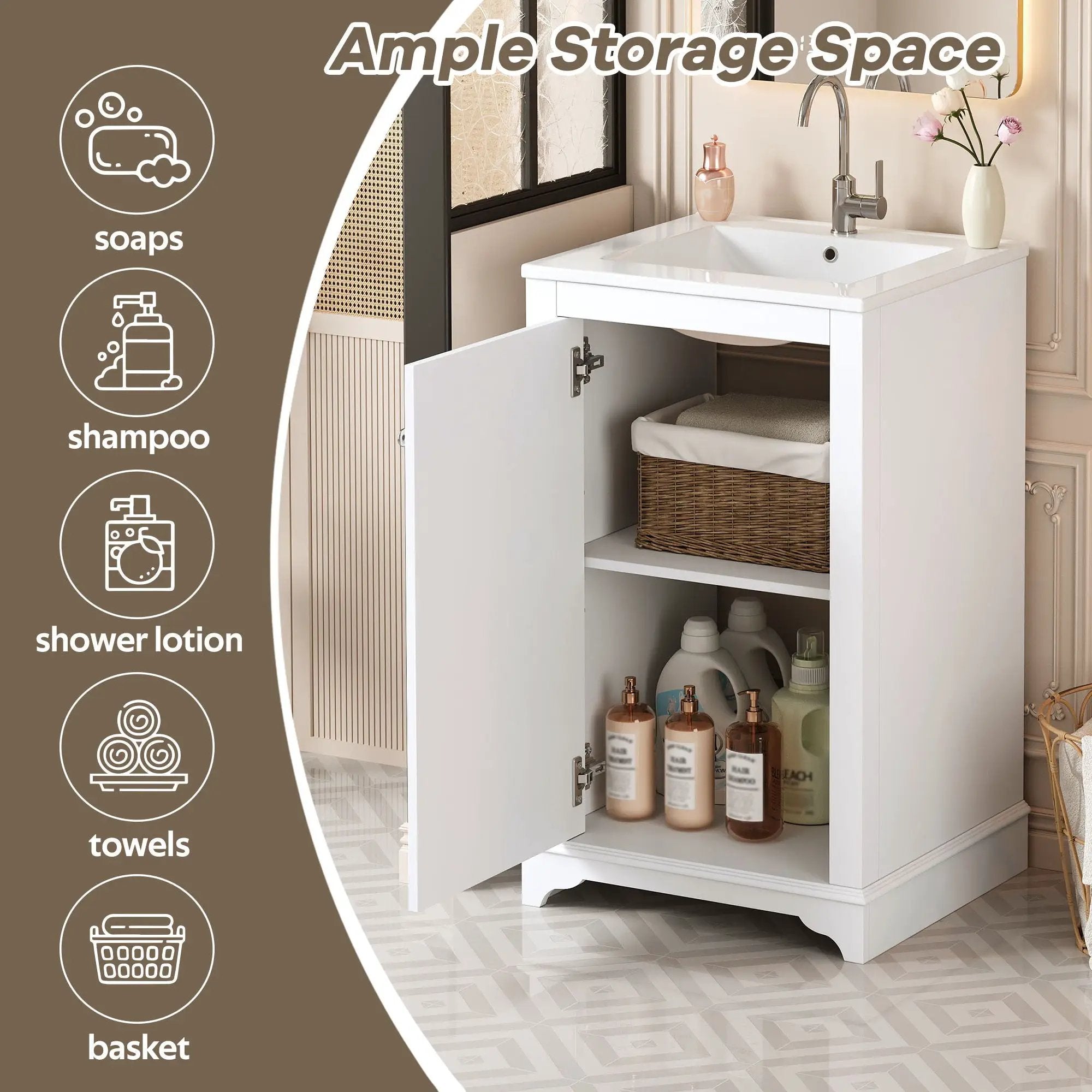Bathroom Vanity With Sink, Freestanding Single Cabinet Set, Soft Close Door, Adjustable Shelf by Unique Piece Furniture