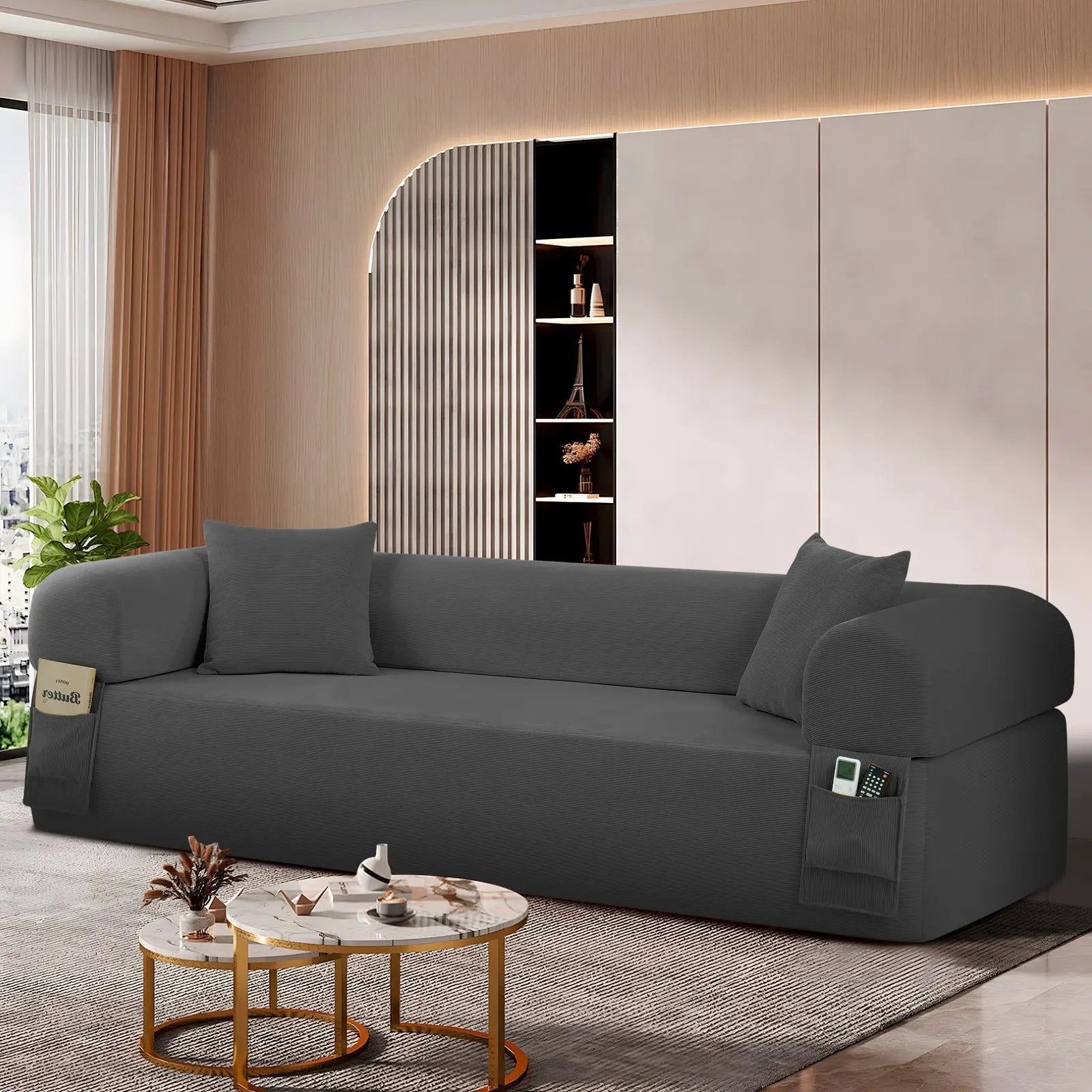 Spring Sofa with High-Quality Fabric, Pillows & Storage - Gray by HouseOfZazla