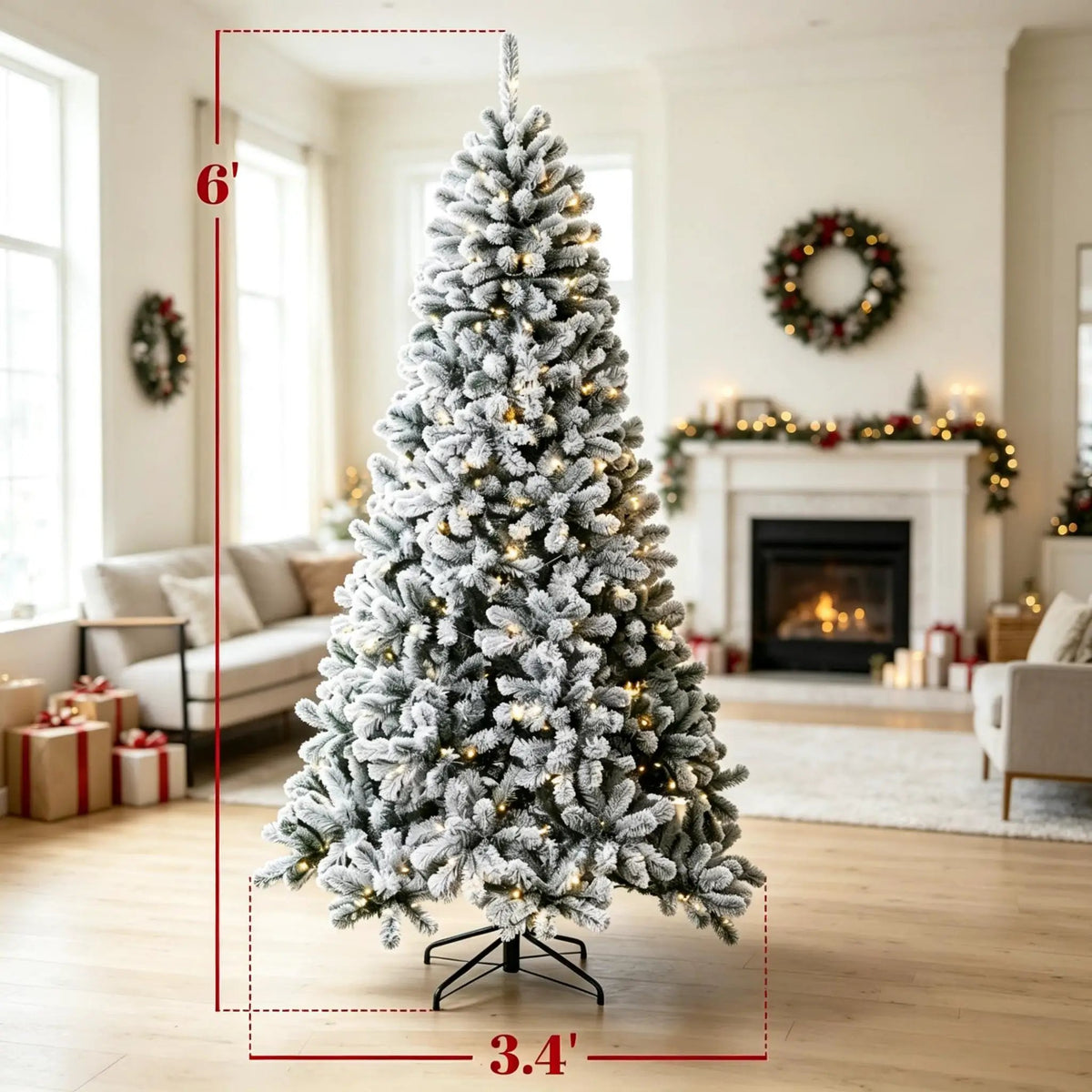 6 ft Pre-Lit Snow-Flocked Northern Pine Artificial Christmas Tree by HouseOfZazla