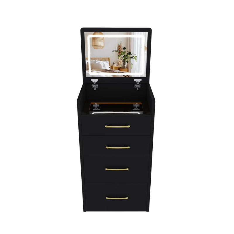3 In 1 Vanity Desk With Open Top Mirror, Glass Desktop Makeup Set With 3 Drawers, Compact Dressing Table For Bedroom - Black by HouseOfZazla
