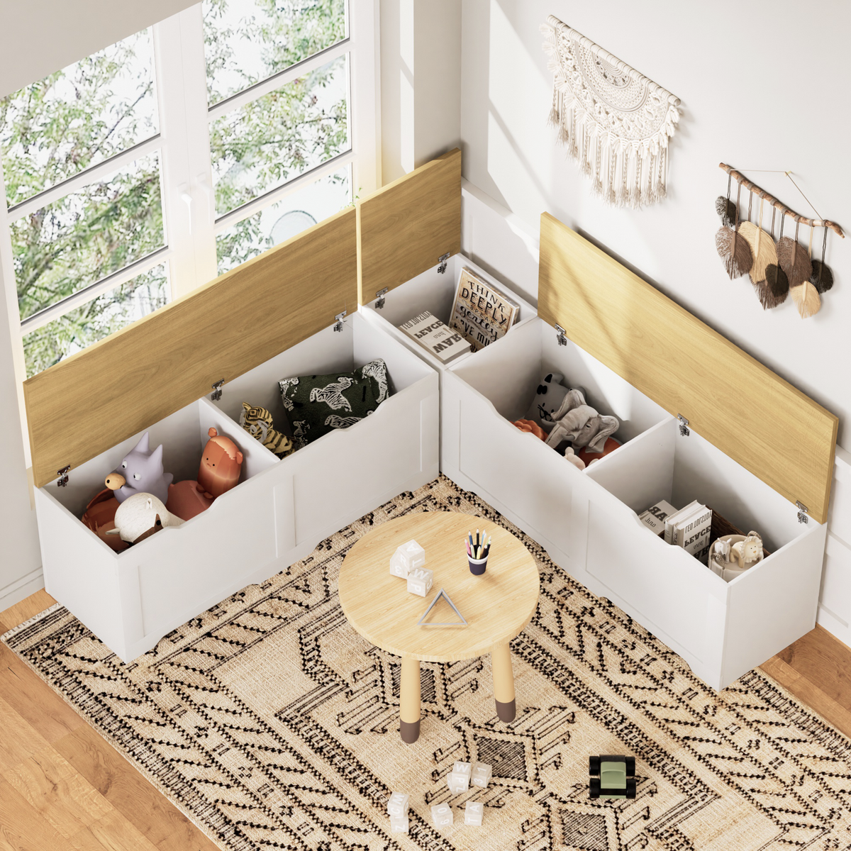 3-Piece L-Shaped Multi-Functional Storage Bench with Cushion by HouseOfZazla