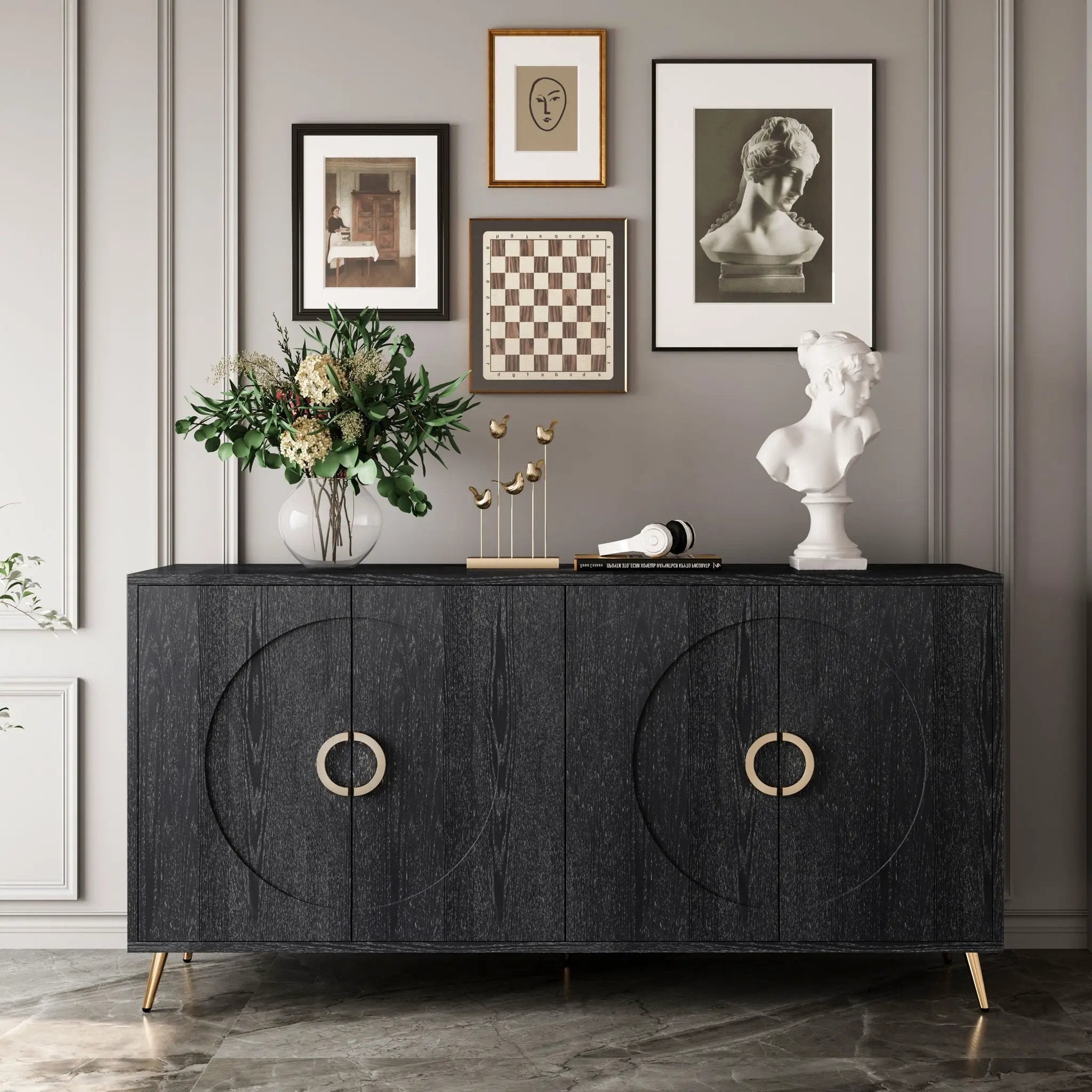 Modern Lacquered 4 Door Wooden Cabinet Sideboard Buffet Server Cabinet Storage Cabinet, For Living Room, Entryway, Hallway, Office, Kitchen And Dining Room by Unique Piece Furniture