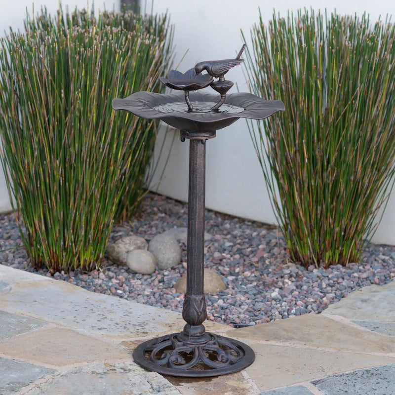 Lancaster Outdoor Aluminum and Iron Top Bird Bath with Iron Base, Bronze by HouseOfZazla