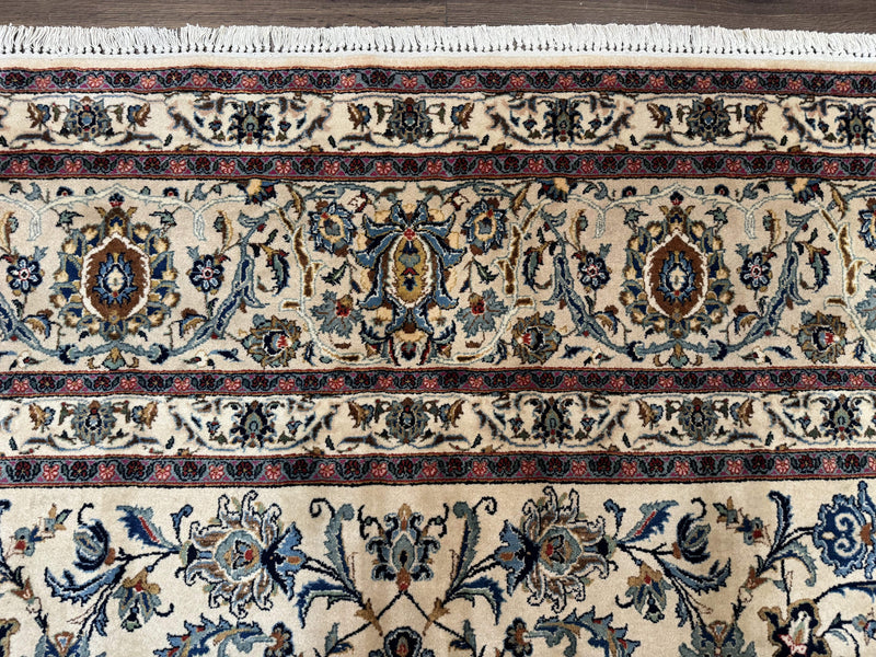 Persian Kashan Rug 10x14, Bone - Beige and Blue, Allover Pattern, Traditional Persian Carpet, Fine 260 KPSI by Jewel Rugs