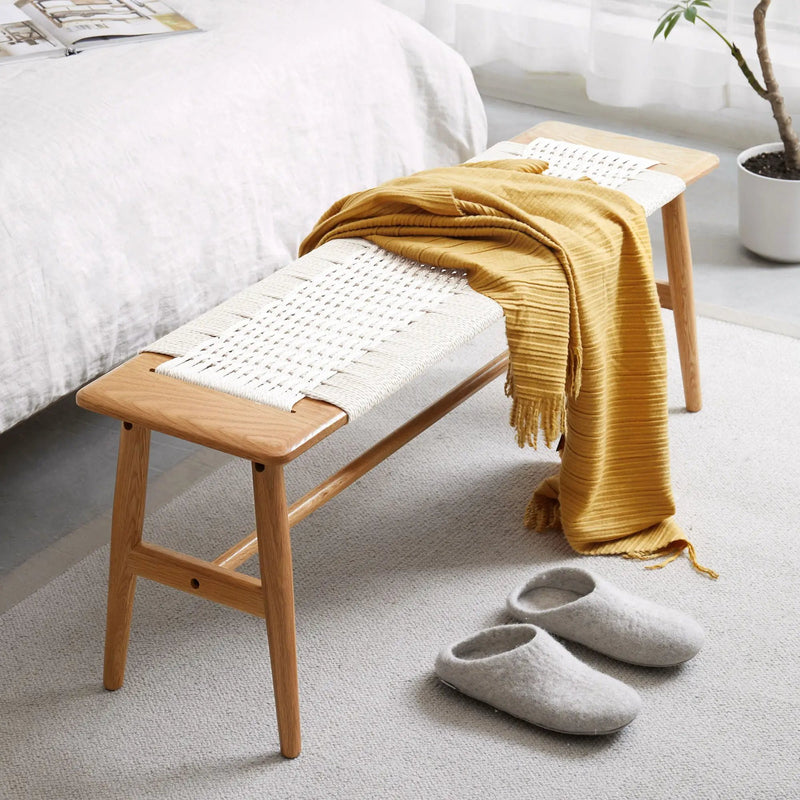 Design Dining Bench Bed Bench For Bedroom - White / Natural Oak by Unique Piece Furniture