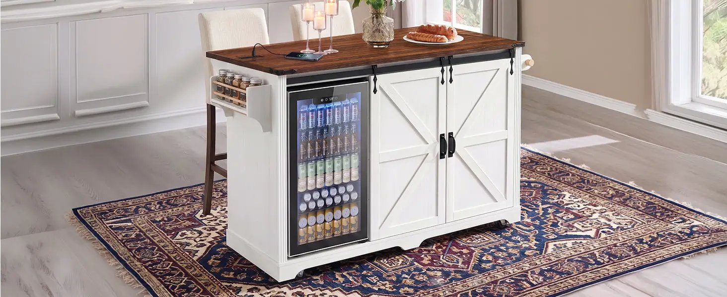 K&K 72" Farmhouse Kitchen Island with Fridge Storage Space by HouseOfZazla