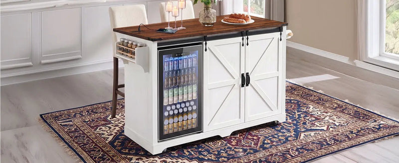 K&K 72" Farmhouse Kitchen Island with Fridge Storage Space by HouseOfZazla