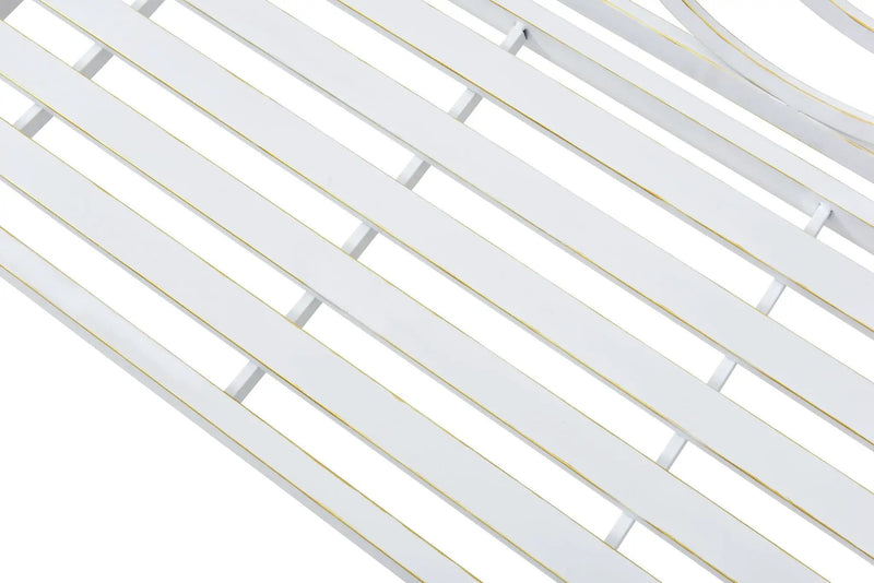 Outdoor Garden Patio Bench With Backrest And Armrest, Slatted Seat For Park, Yard & Porch, Balcony, Accommodates 2 - 3 People - White by HouseOfZazla