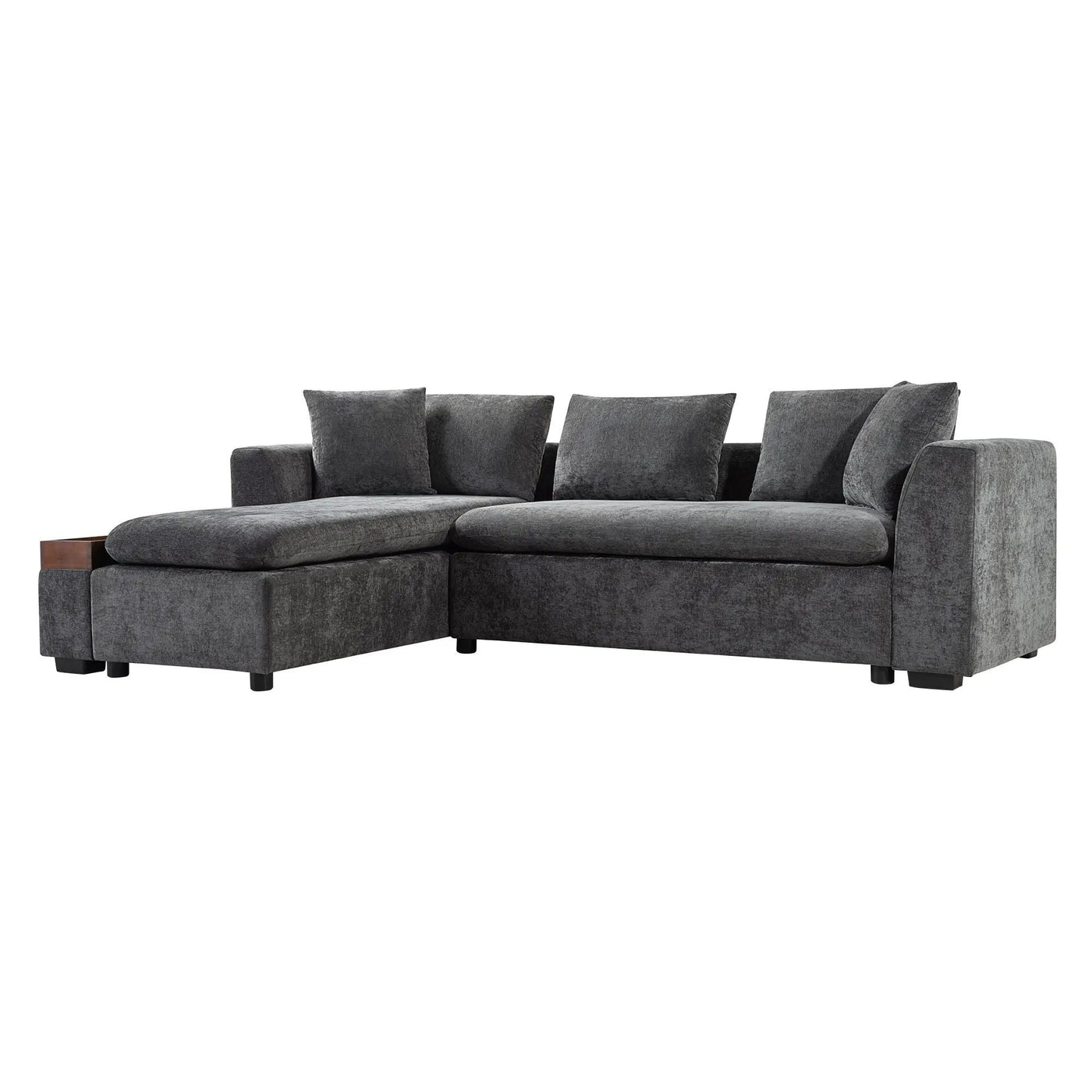 Modern L Shaped Sectional Sofa With Upholstery And Wooden Storage by HouseOfZazla