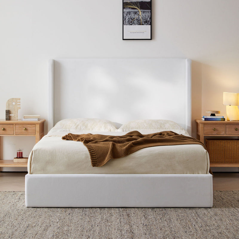 Carmen - King Size Upholstered Wingback Bed - White by HouseOfZazla