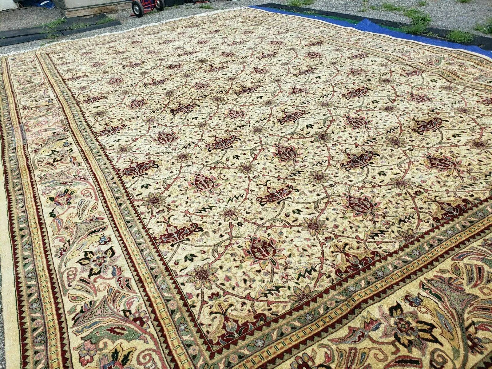 12' X 18' One-of-a-Kind Indian Agra Hand-Knotted Wool Rug Handmade Organic Dyes by Jewel Rugs