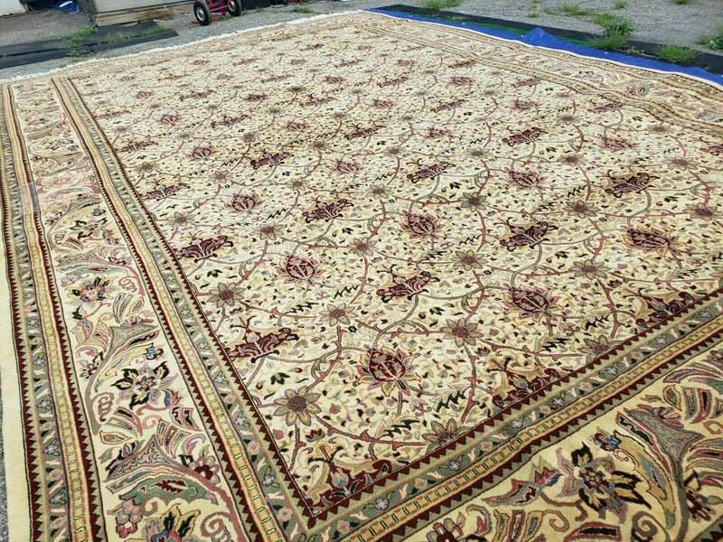 12' X 18' One-of-a-Kind Indian Agra Hand-Knotted Wool Rug Handmade Organic Dyes by Jewel Rugs