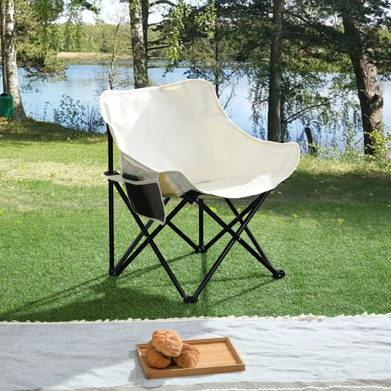 2 Pieces Outdoor Camping Chairs Folding / Portable, Comfortable Seating, Durable Steel Fram by Unique Piece Furniture