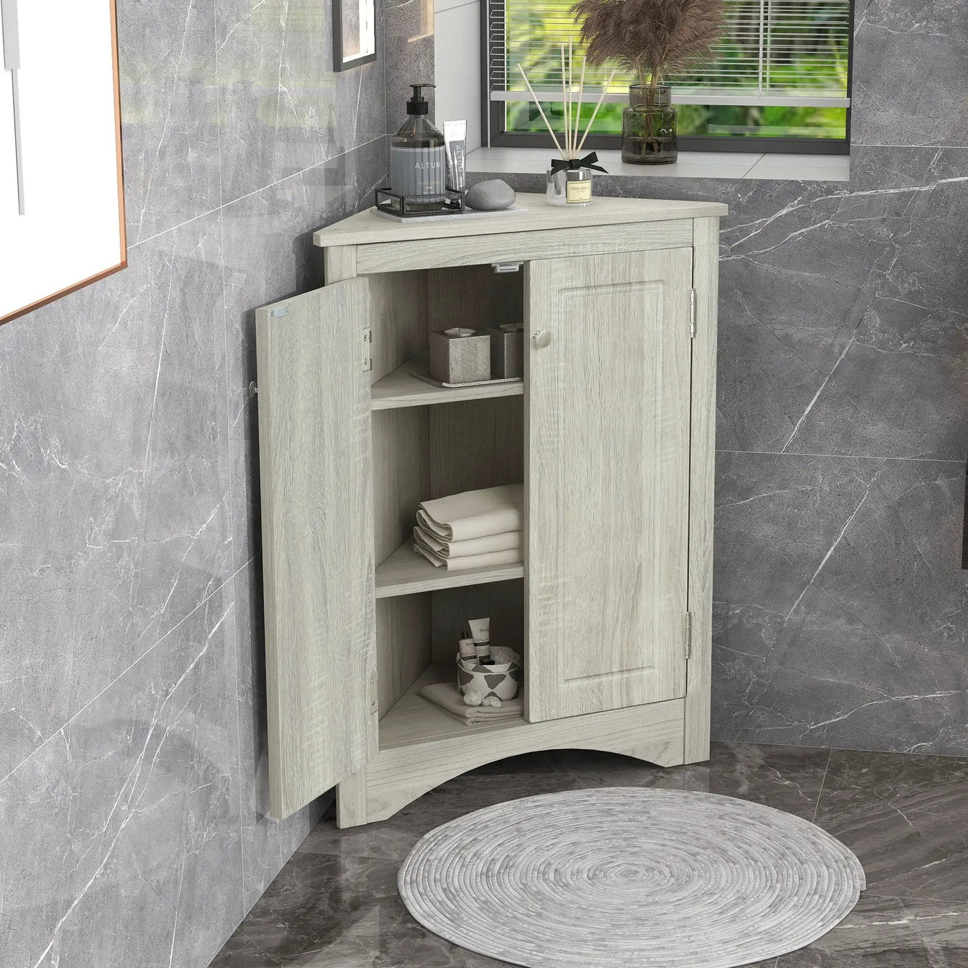 Triangle Bathroom Storage Cabinet With Adjustable Shelves, Freestanding Floor Cabinet For Home Kitchen by Unique Piece Furniture