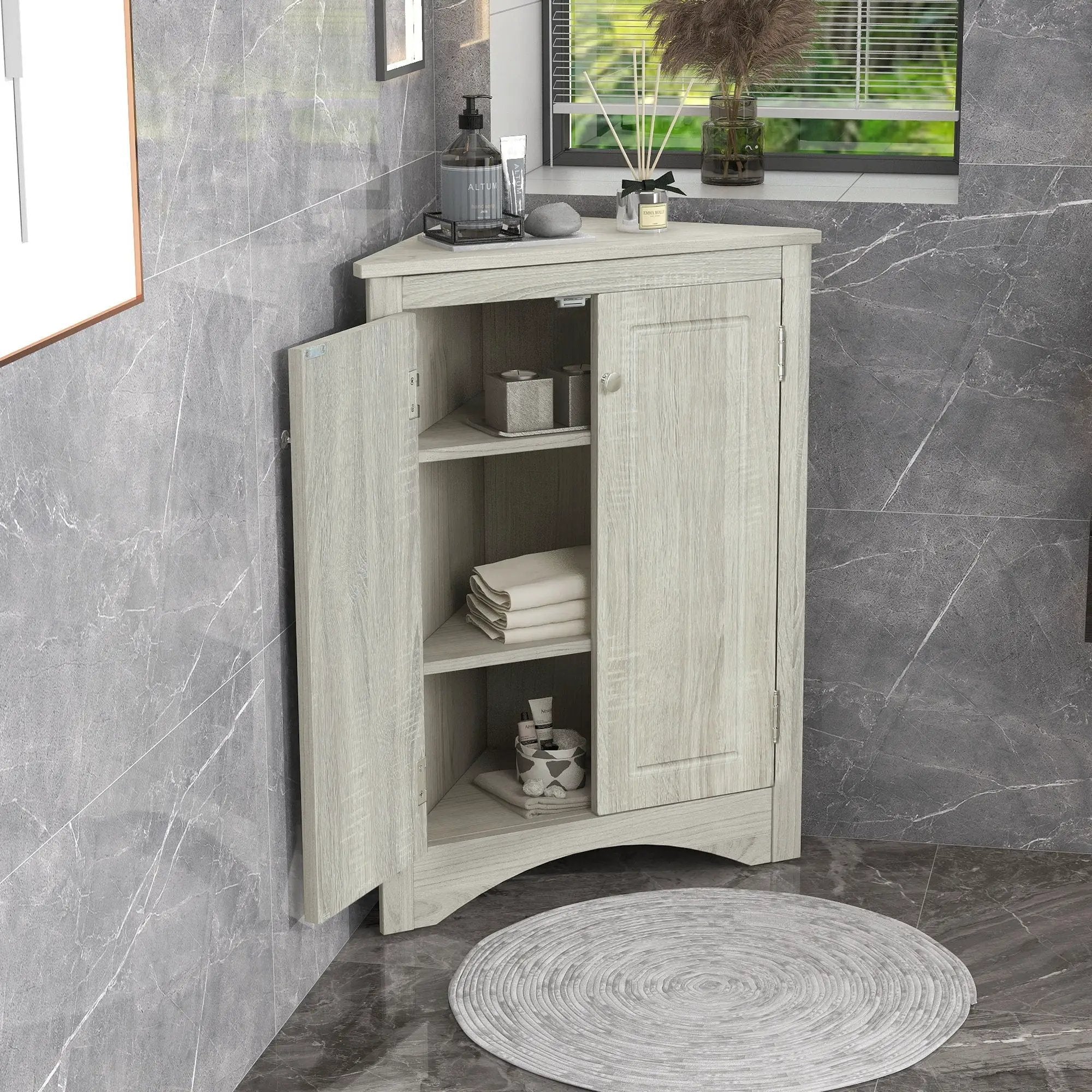 Triangle Bathroom Storage Cabinet With Adjustable Shelves, Freestanding Floor Cabinet For Home Kitchen by Unique Piece Furniture