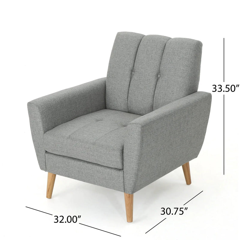 Fabric Channel Stitch Club Chair With Tufted Back - Gray by HouseOfZazla