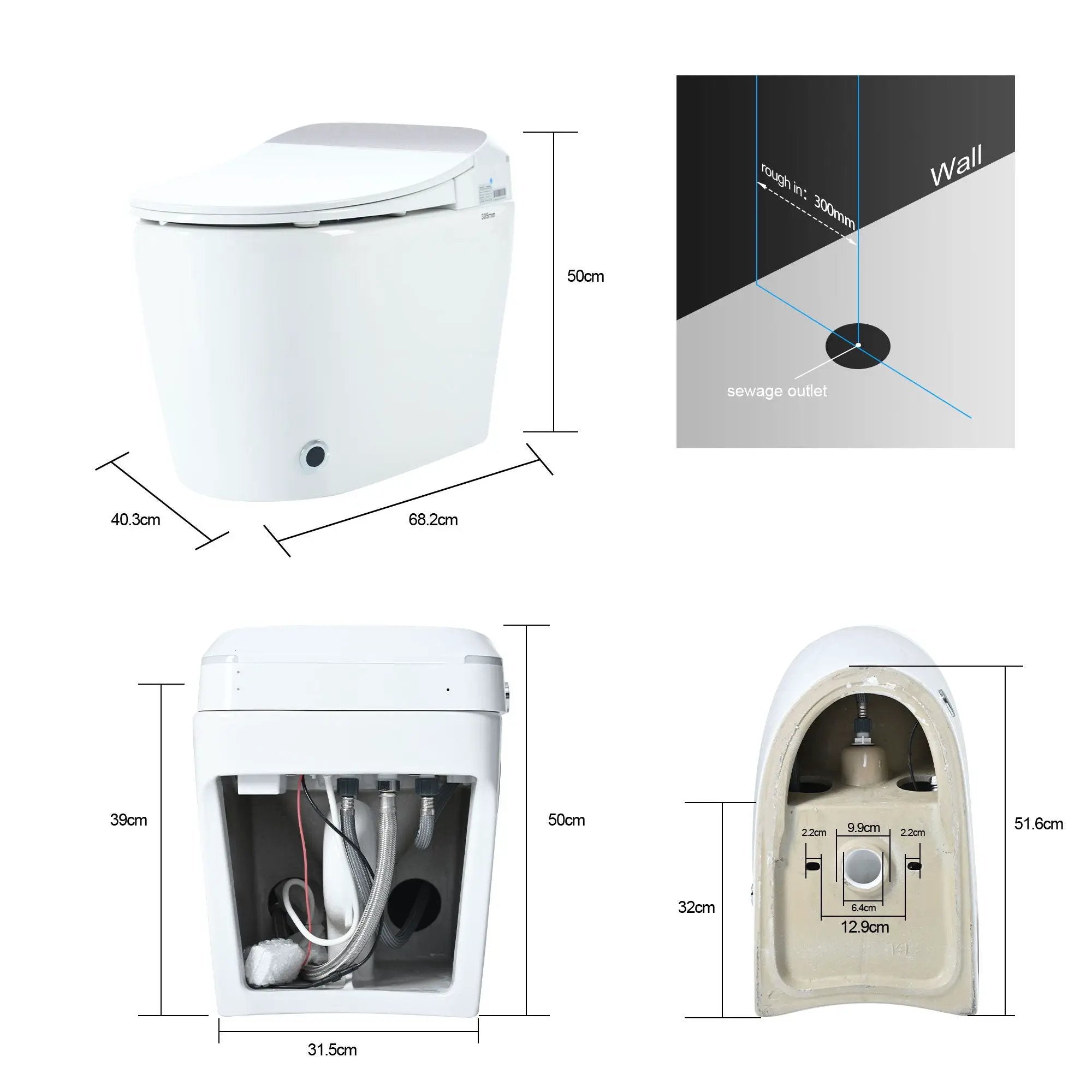 Heated Seat Smart Toilet, One Piece Toilet, Automatic Flush Tank Less Toilet Without Bidet, With Foot Sensor Flush - White Night Light, Knob Control, Power Outage Flushing, Soft Close Cover - White by HouseOfZazla