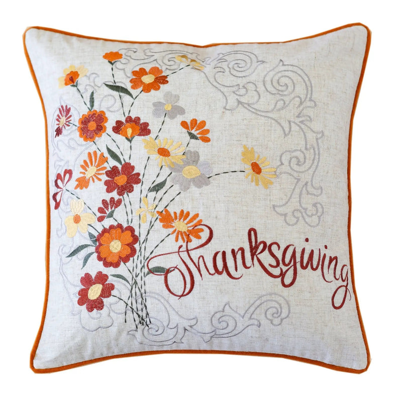 Thanksgiving Embroidered Floral Throw Pillow by HouseOfZazla