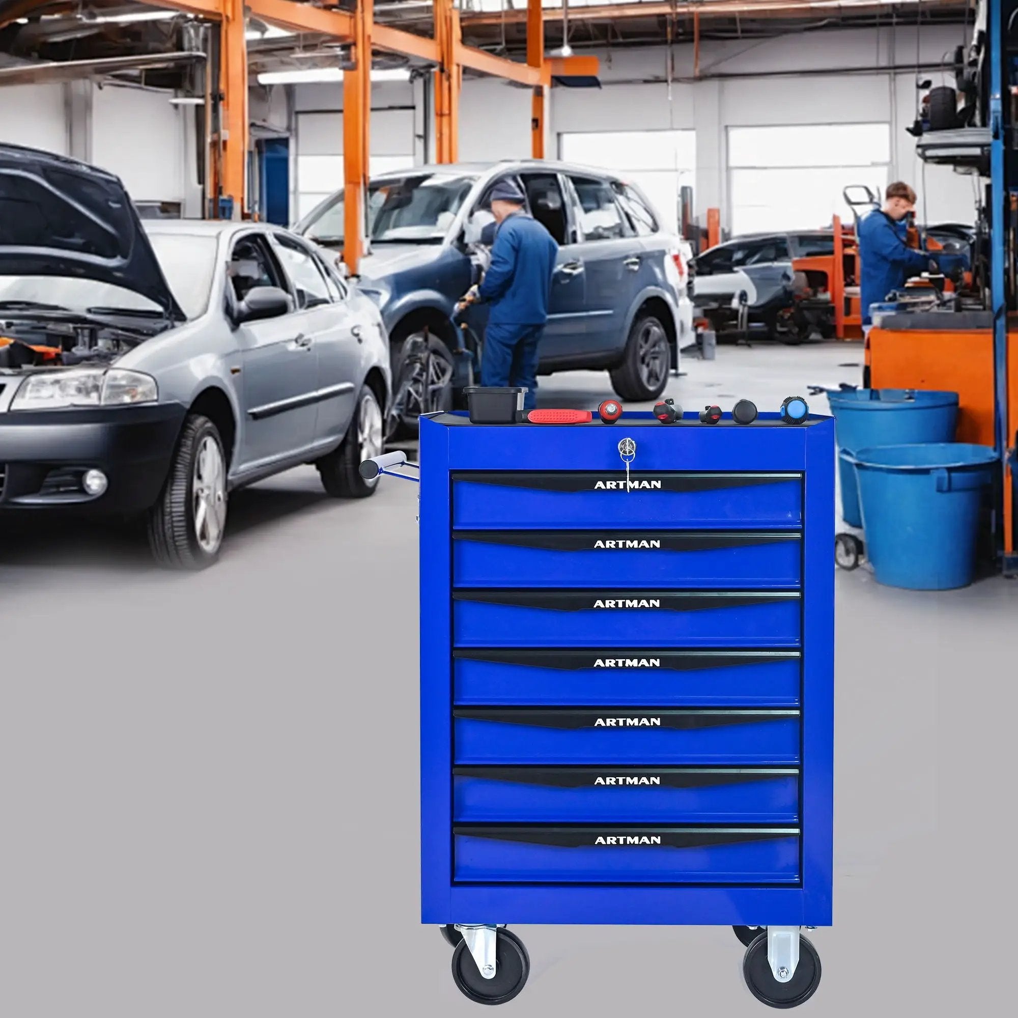 Rolling Metal Tool Chest With Drawers, Steel Storage Cabinet With Ball Bearing Slides by HouseOfZazla